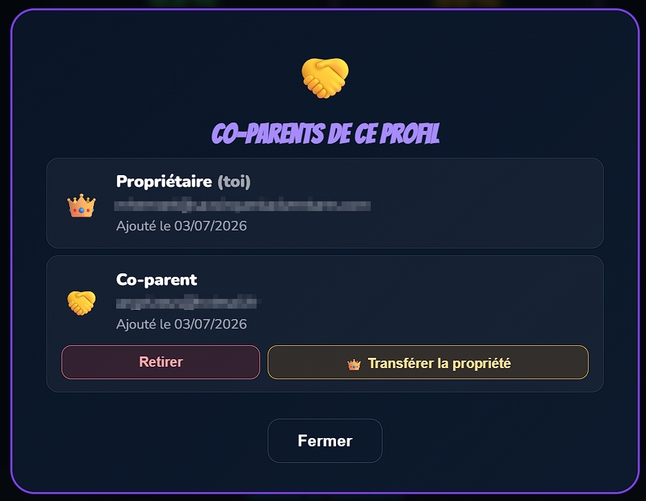 Mode Co-parent : deux parents suivent le même profil